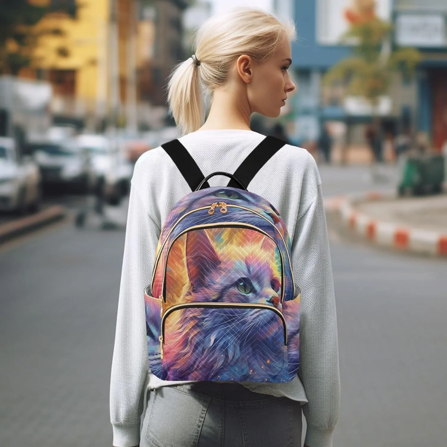 Travel Backpack Purse for Women Fashion Anti-theft Work Casual Animal Cat Pattern Daypack Shoulder Bag