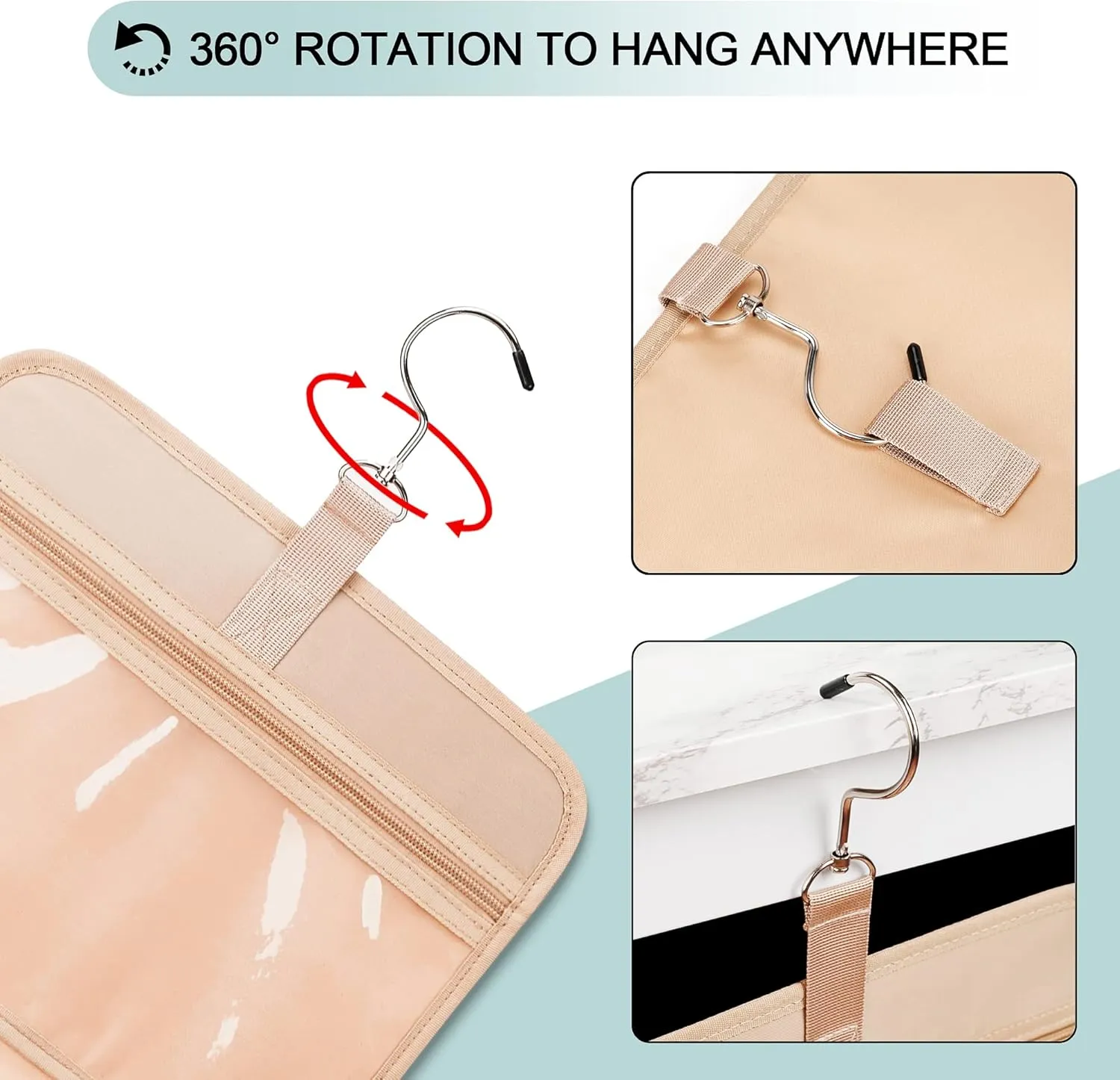 Travel Hanging Toiletry Bag for Women, with Jewelry Organizer Compartment, Medium Waterproof Hanging Makeup Accessories, Cosmetic Essentials, Toiletries Dopp Kit Set with Trolley Belt, Blue