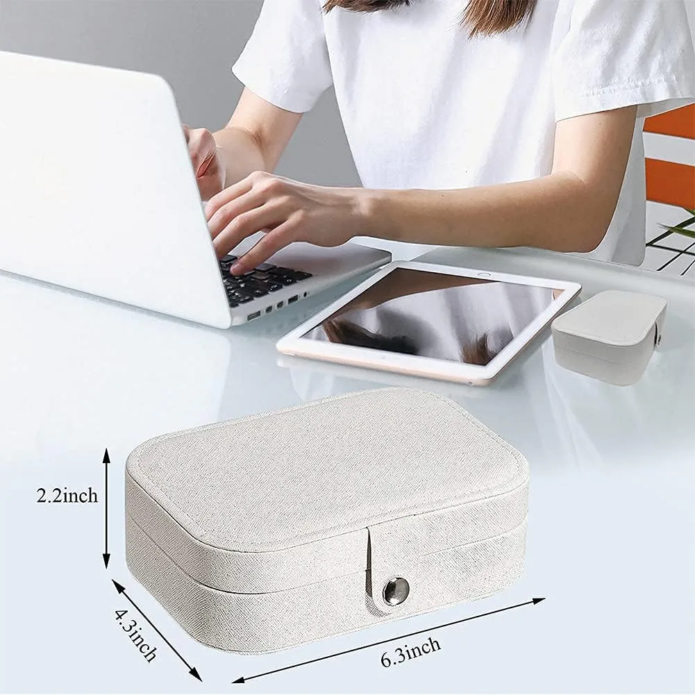 Travel Jewelry Box, PU Leather Small Jewelry Organizer for Women Girls, Portable Mini Travel Case Display Storage Holder Boxes for Stud Earrings, Rings, Necklaces, Bracelets (Glitter White)