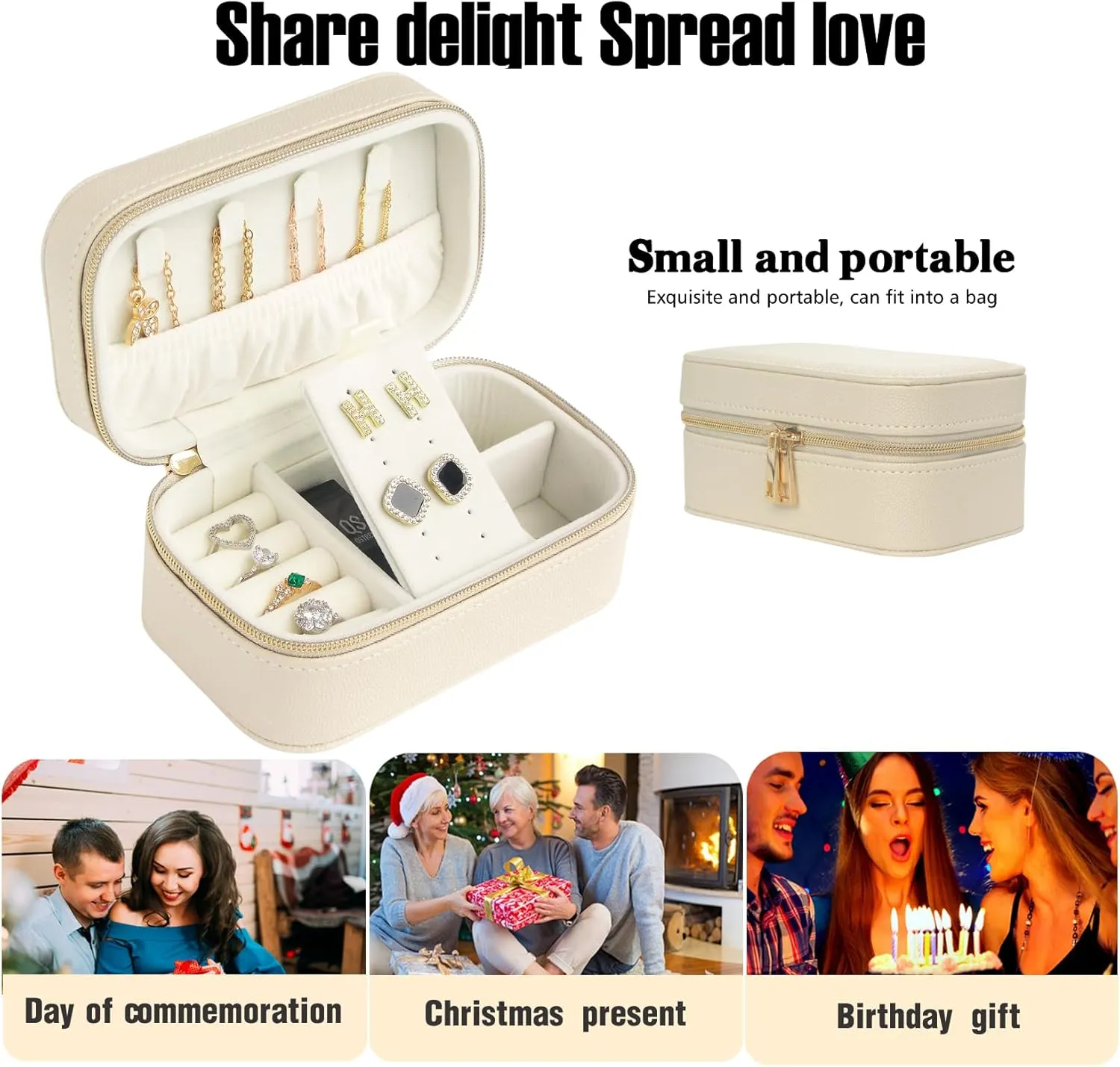 Travel Jewelry Case Bulk Of 4 For Women-Small,Portable, Zip, PU Leather Jewelry Organizer For Earring Bracelets-Beige Mini Travel Jewelry Box Set Perfect For Jewelry Box Bridesmaid Gift