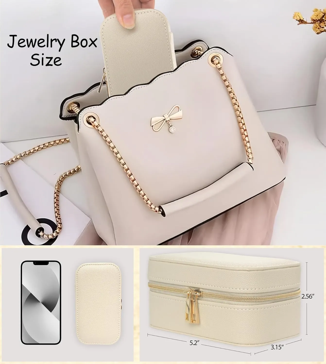 Travel Jewelry Case Bulk Of 4 For Women-Small,Portable, Zip, PU Leather Jewelry Organizer For Earring Bracelets-Beige Mini Travel Jewelry Box Set Perfect For Jewelry Box Bridesmaid Gift