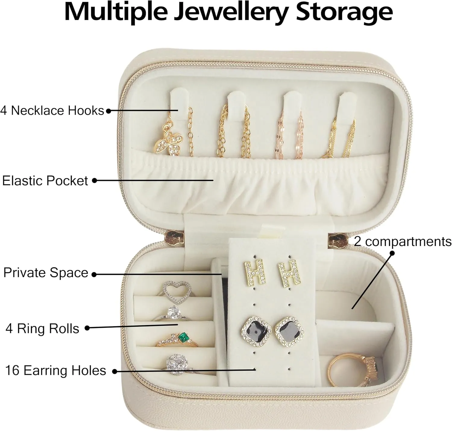Travel Jewelry Case Bulk Of 4 For Women-Small,Portable, Zip, PU Leather Jewelry Organizer For Earring Bracelets-Beige Mini Travel Jewelry Box Set Perfect For Jewelry Box Bridesmaid Gift