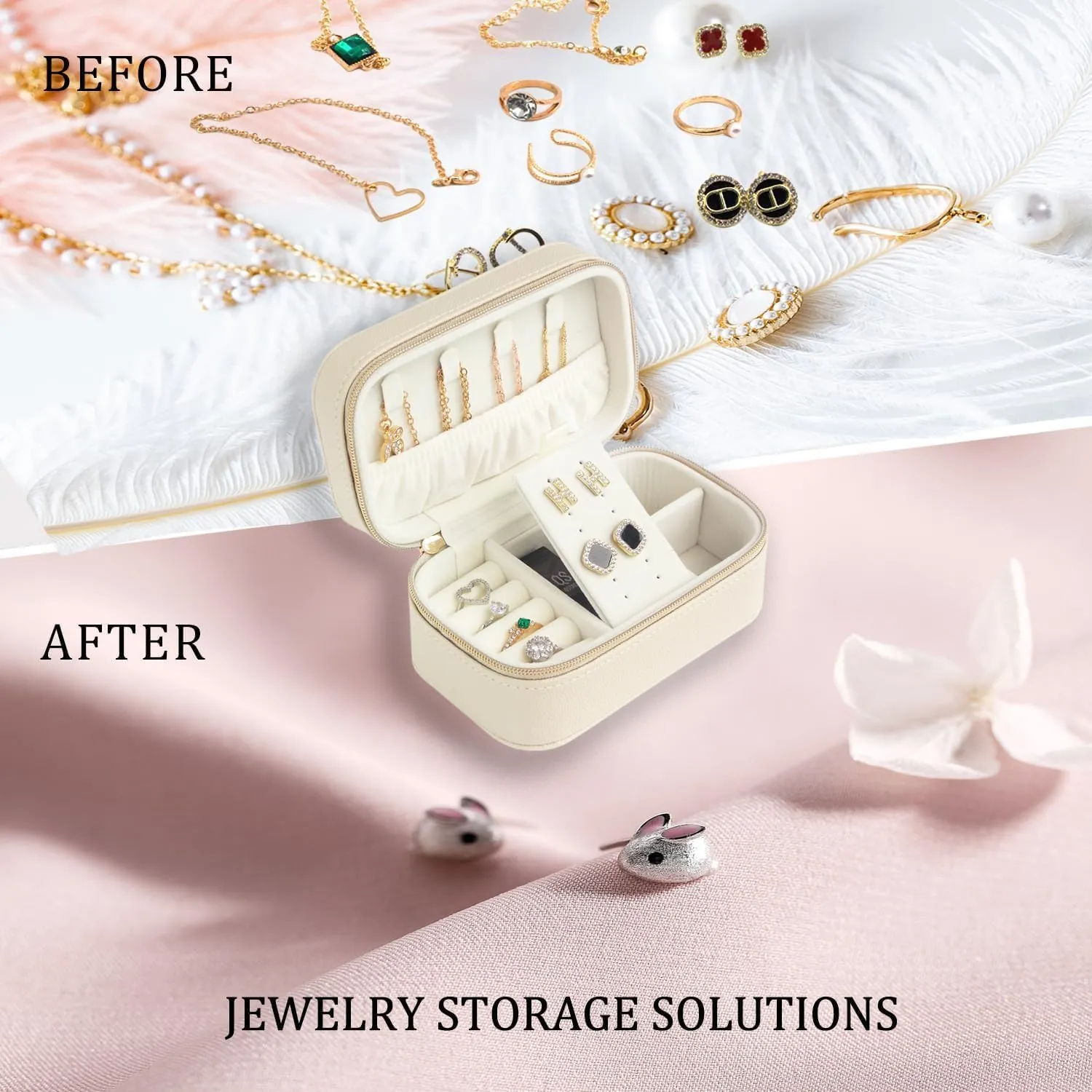 Travel Jewelry Case Bulk Of 4 For Women-Small,Portable, Zip, PU Leather Jewelry Organizer For Earring Bracelets-Beige Mini Travel Jewelry Box Set Perfect For Jewelry Box Bridesmaid Gift
