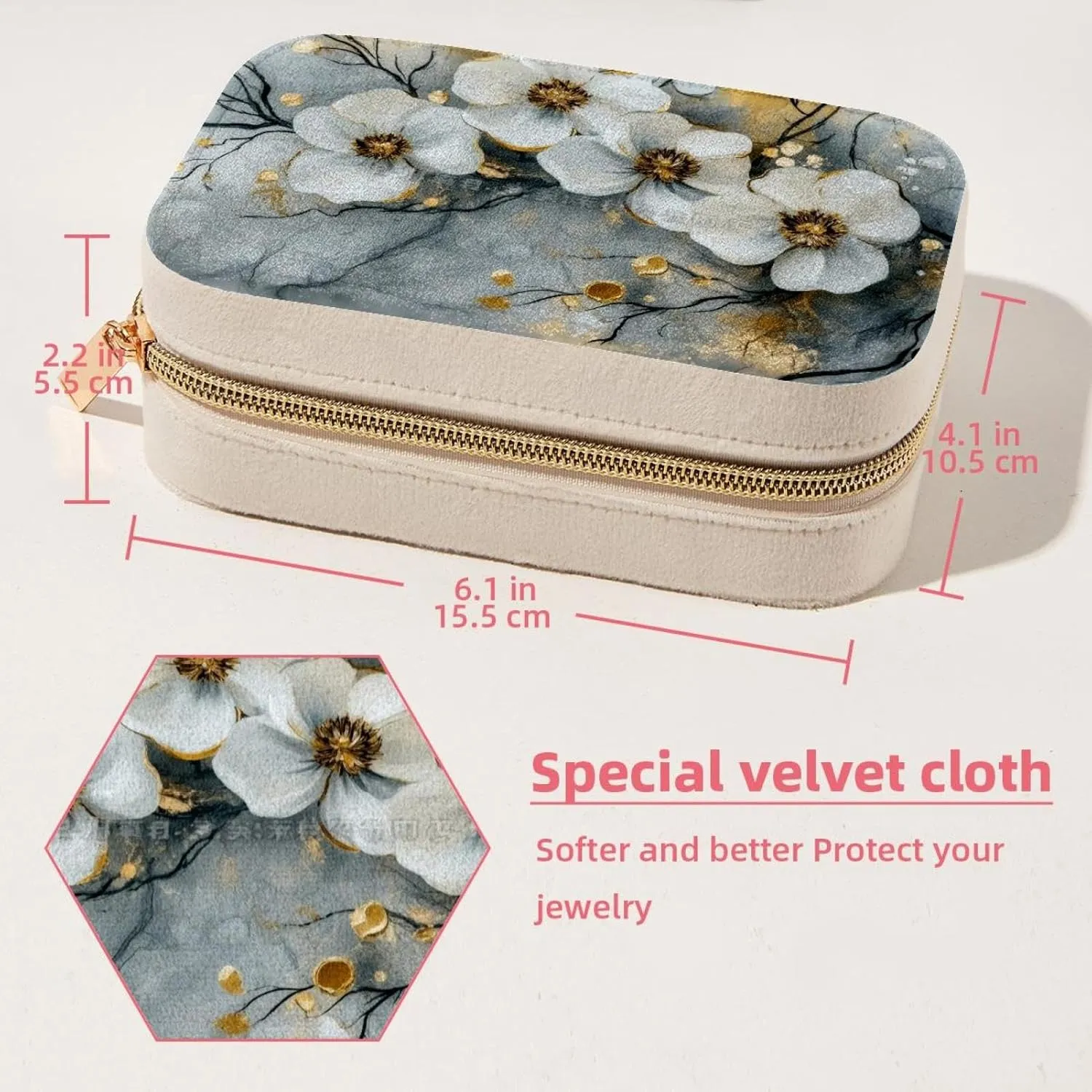 Travel Jewelry Case for Women Girls, Jewelry Organizer Portable Jewelry Storage Display Holder for Necklace Stud Earrings Ring - Abstract Flowers Branches