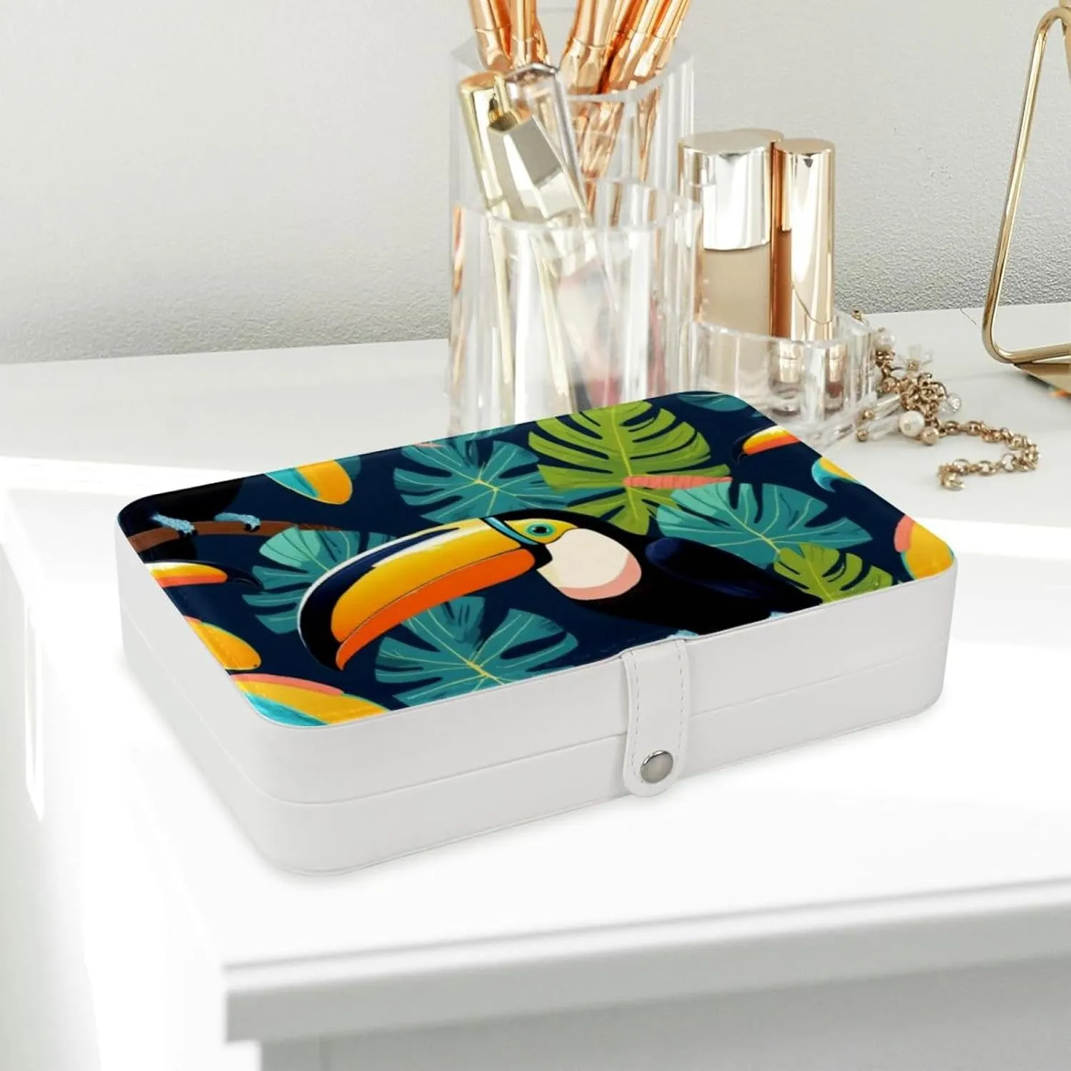 Travel Jewelry Case for Women Girls, Jewelry Organizer Portable Jewelry Storage Display Holder for Necklace Stud Earrings Ring - Tropical Birds Toucan