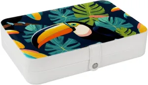 Travel Jewelry Case for Women Girls, Jewelry Organizer Portable Jewelry Storage Display Holder for Necklace Stud Earrings Ring - Tropical Birds Toucan