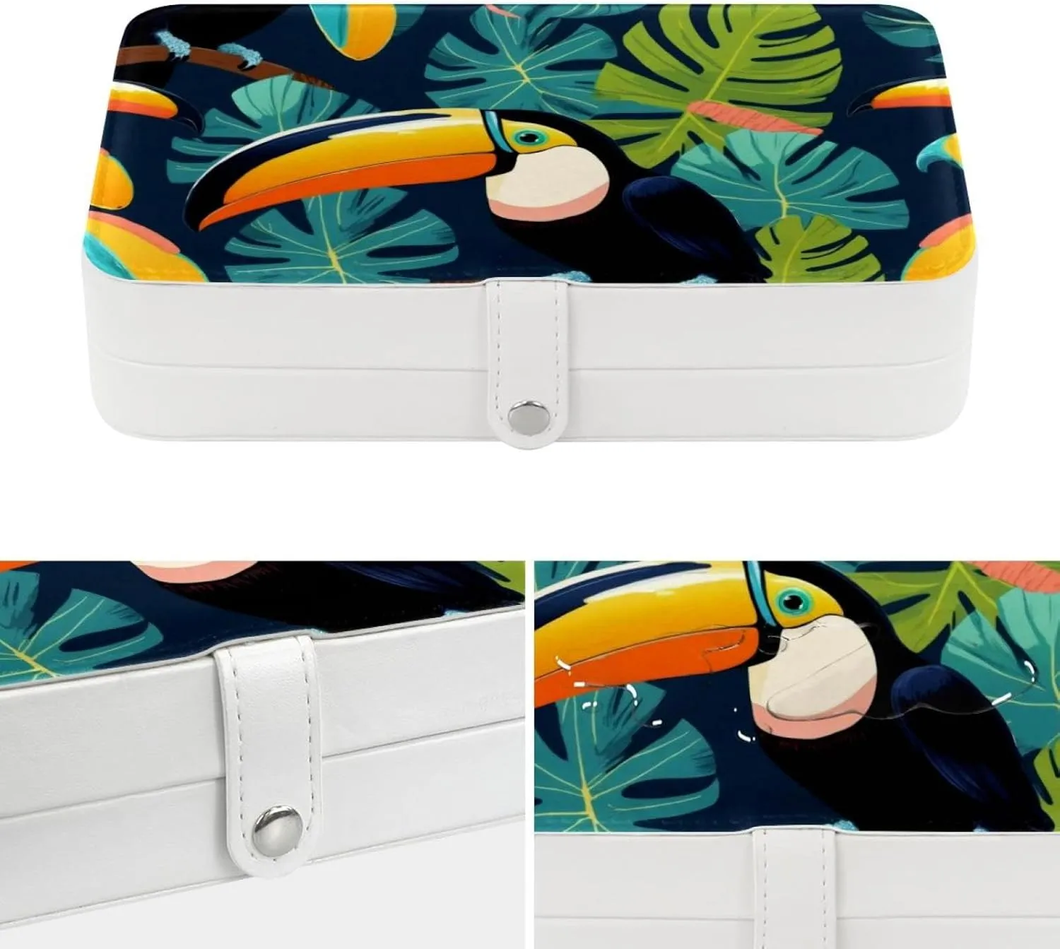 Travel Jewelry Case for Women Girls, Jewelry Organizer Portable Jewelry Storage Display Holder for Necklace Stud Earrings Ring - Tropical Birds Toucan