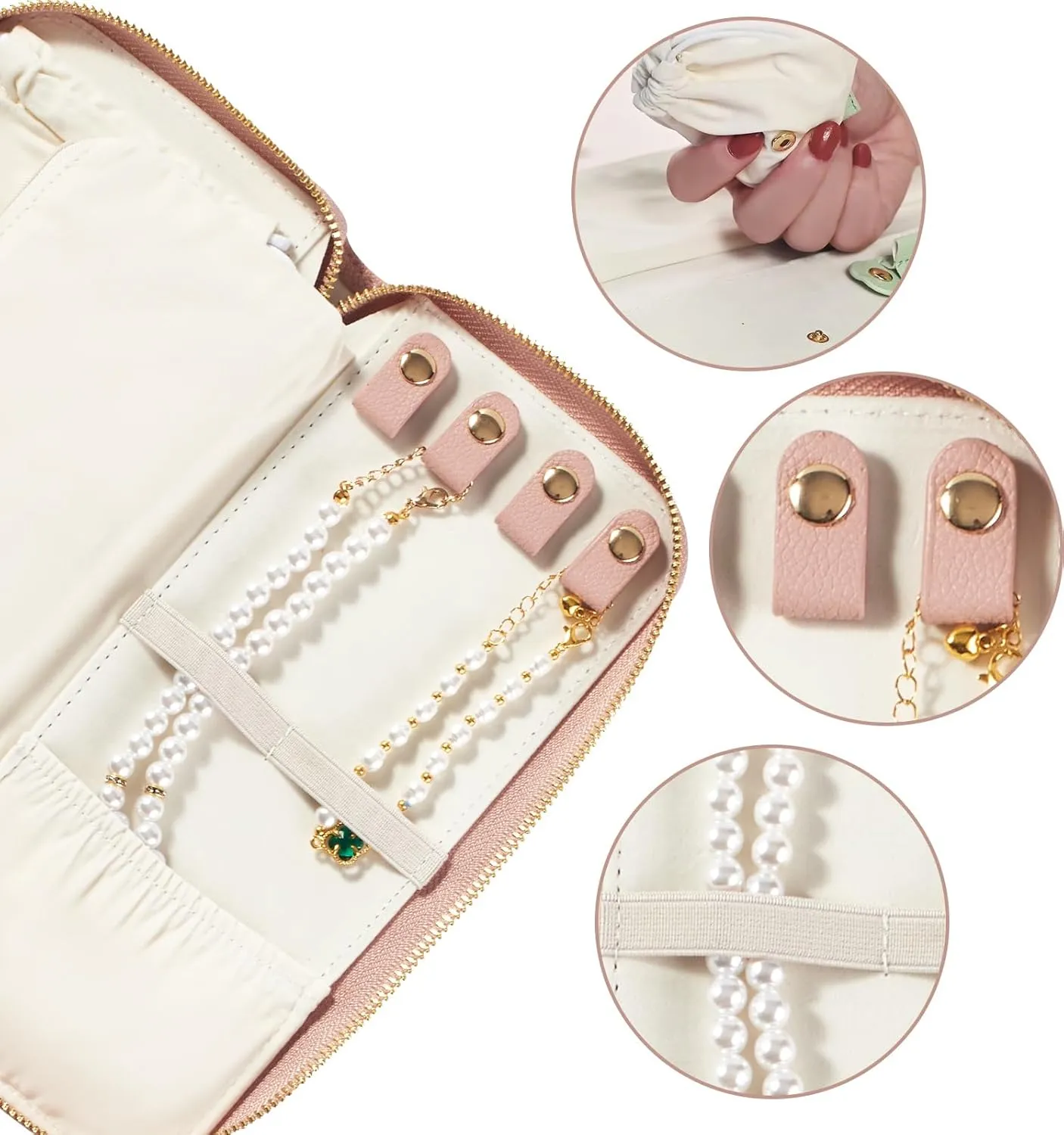 Travel Jewelry Organizer Case - for Tangle-Free Necklaces, Earrings, Rings, Bracelets Storage, Travel Essentials, Fashion Portable Jewelry Travel bags for Women - Medium Macaron Pink