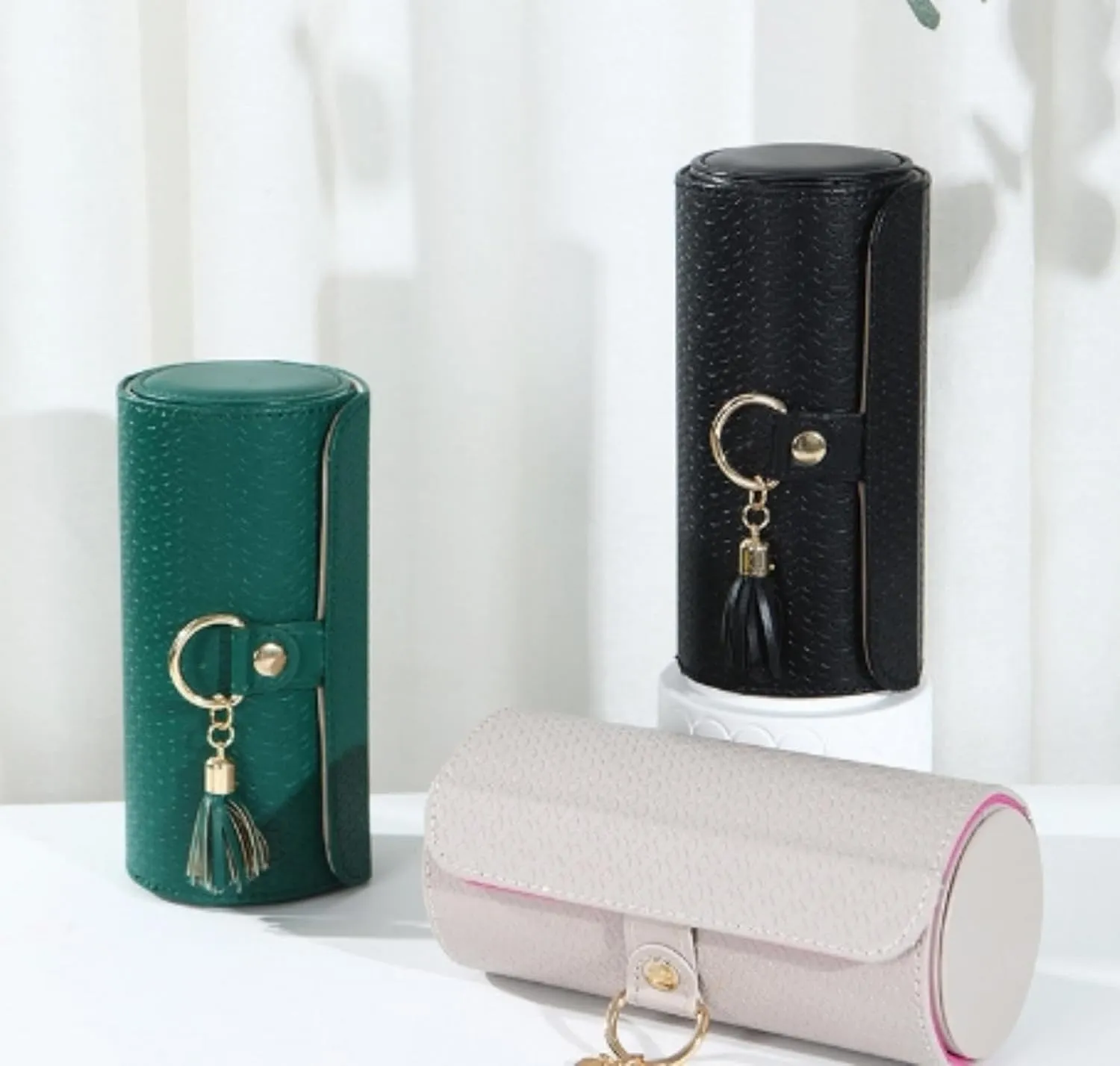 Travel Portable Jewelry Organizer,Rotating Tray Foldable Jewelry Storage Bag,Pu Vogue Ring Box,For Women Travel Home Storage