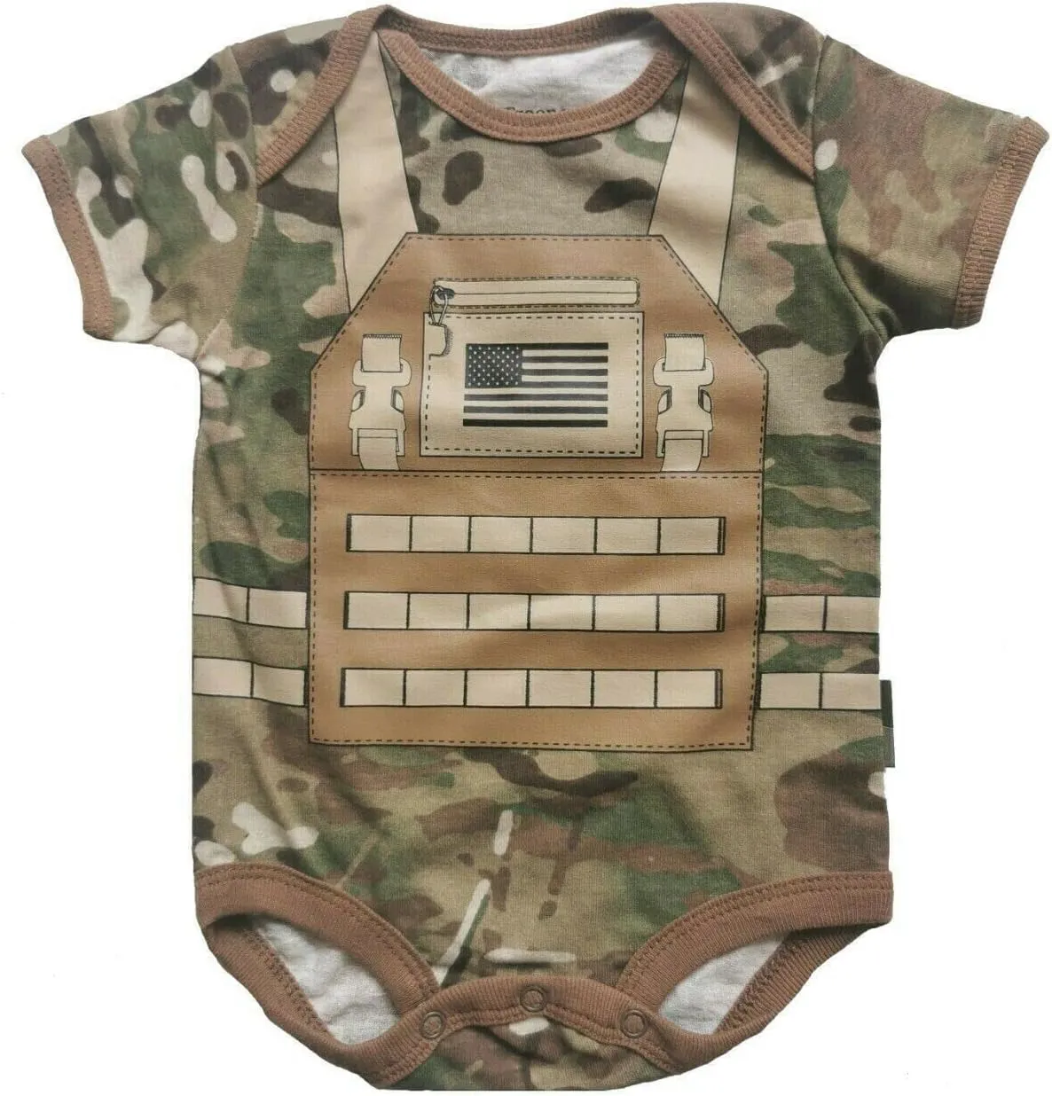 Trooper Clothing Future Soldier Flak Jacket Bodysuit - Multicam Camo Short Sleeve Baby Outfit for Army Air Force Enthusiasts