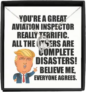 Trump Aviation Inspector Necklace Pendant Funny Gift For Coworker Gag Great President Fan Potus Quote Office Joke Jewelry With Chain Message Card Box