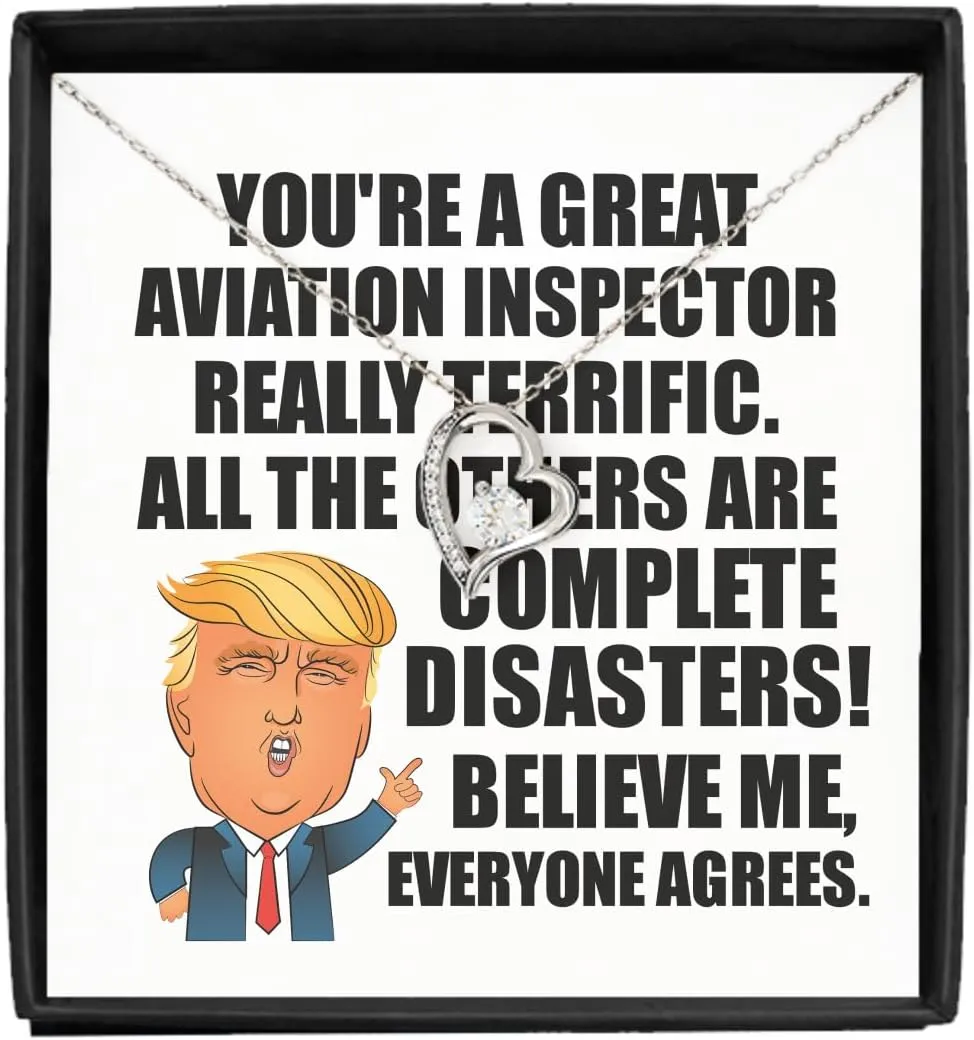 Trump Aviation Inspector Necklace Pendant Funny Gift For Coworker Gag Great President Fan Potus Quote Office Joke Jewelry With Chain Message Card Box
