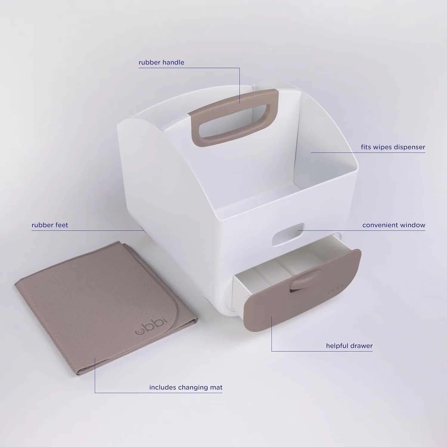 Ubbi Portable Diaper Caddy and Changing Mat, Diaper Storage, Caddy Organizer, Stores Baby Diapers, Wipes & Baby Accessories, Taupe