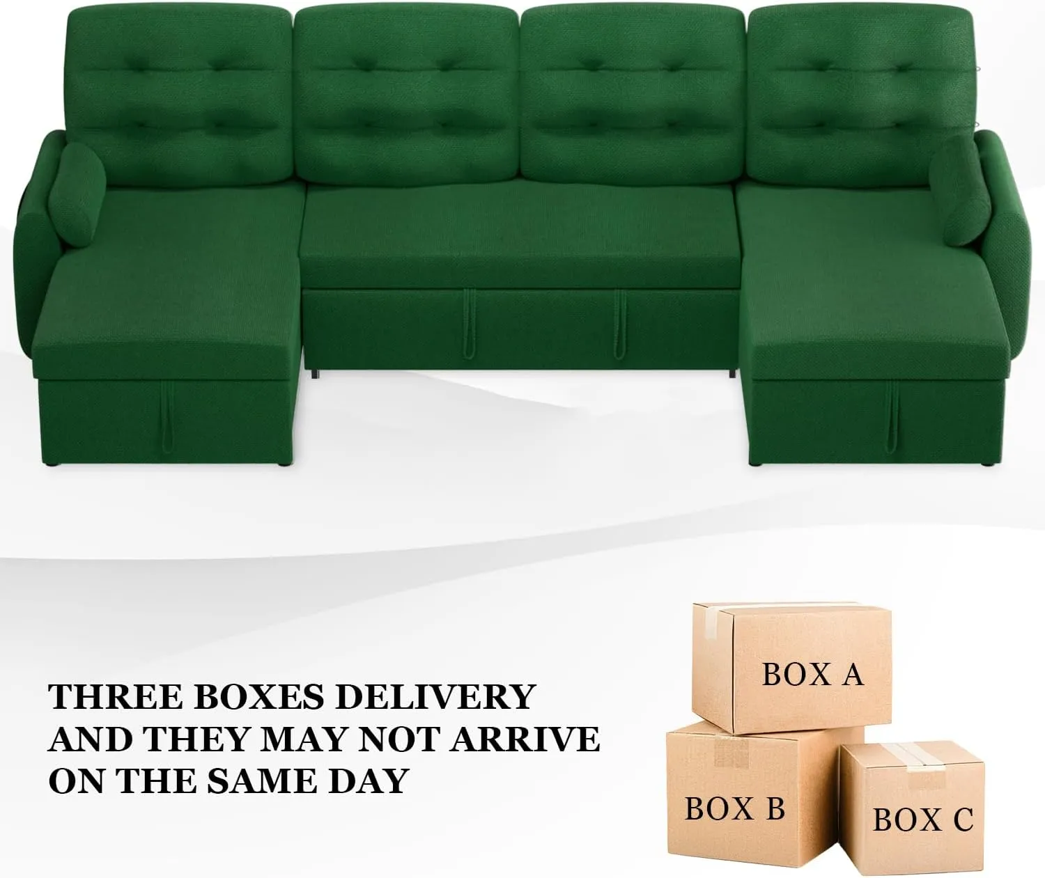 Ucloveria Sectional Sofa Couch, 112" Sleeper Sofa Bed with Dual Reversible Storage Chaise Pull Out Couch for Living Room | Side Pockets | Charging Station | Removable Backrest | Linen Fabric, Green
