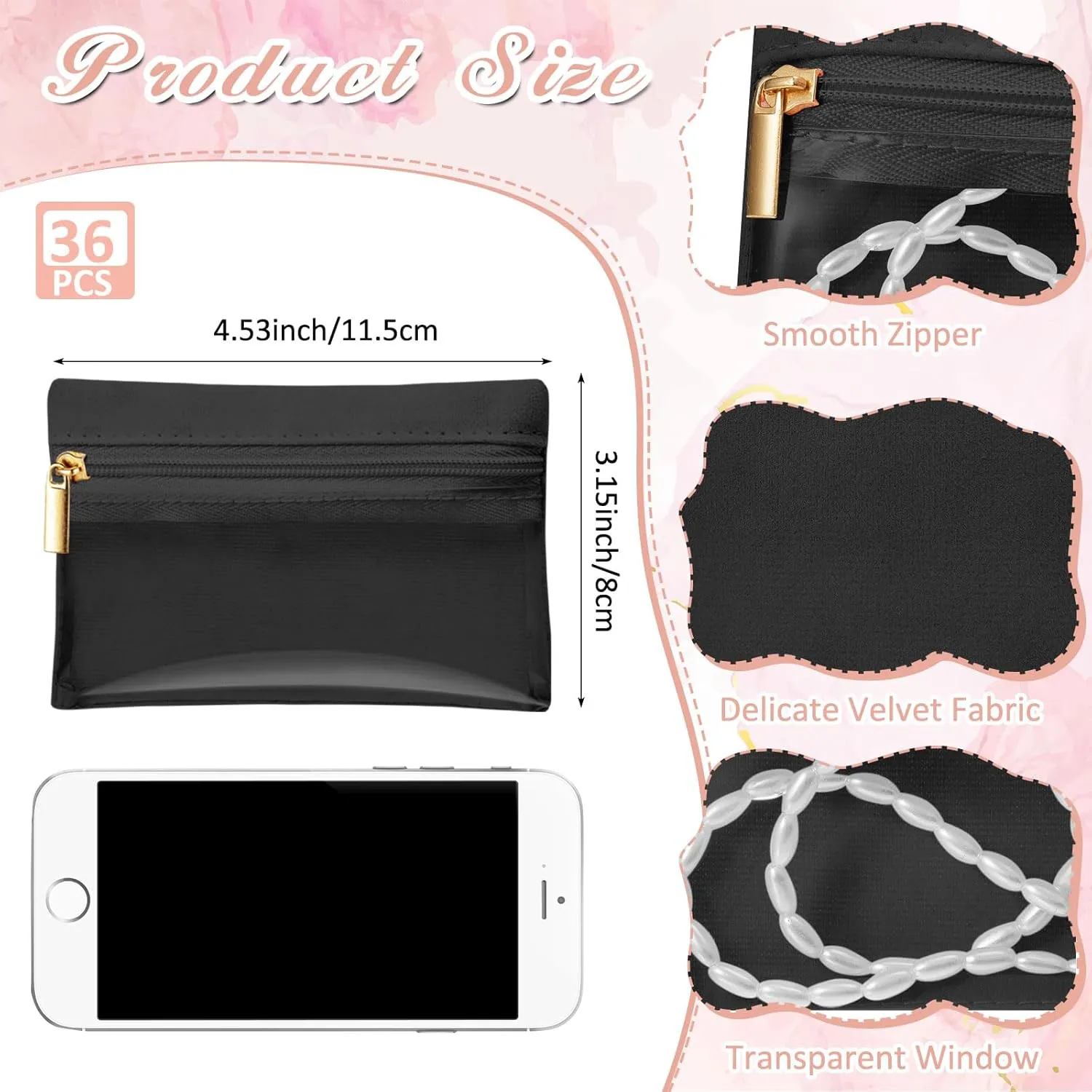Uiifan 36 Pcs Travel Jewelry Bag Bulk Zipper Jewelry Pouch Flannel Portable Pocket Organizer for Necklace Earring Women Gift