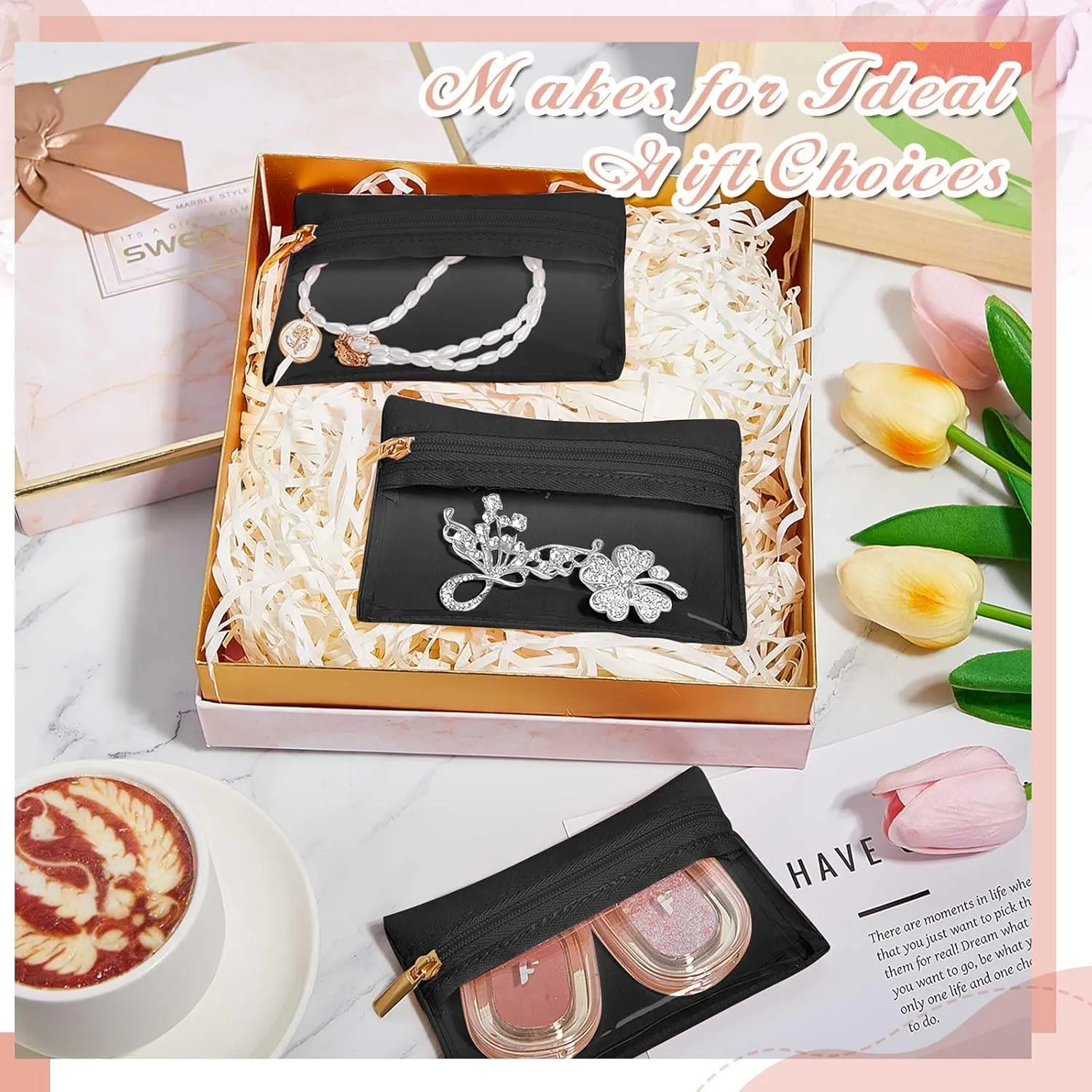 Uiifan 36 Pcs Travel Jewelry Bag Bulk Zipper Jewelry Pouch Flannel Portable Pocket Organizer for Necklace Earring Women Gift