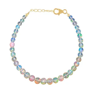 Ultra Fire Ethiopian Opal Beads Dainty Choker Bangle Bracelet for Women, Chakra Healing Crystals, Birthstone 14K Gold Plated 925 Sterling Silver Chain, Wedding Gift