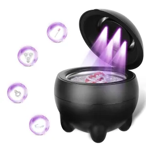 Ultrasonic Retainer Cleaner, 180ML Denture Cleaner, 4 LED Lights, 45KHZ Ultrasonic Cleaner, Suitable for Dentures, Braces, Jewelry, Makeup Brushes, Toothbrushes, Nail Tools, Black