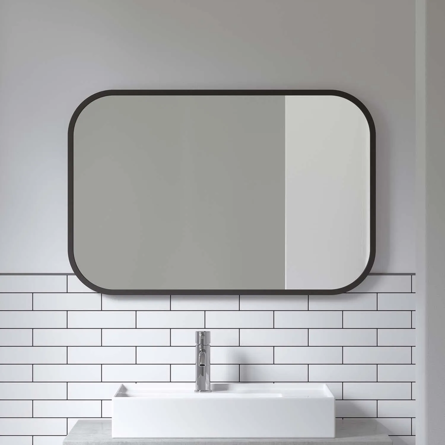 Umbra Hub Rectangular Wall Mirror with Rubber Frame, Modern Decor for Entryways, Washrooms, Living Rooms, Black