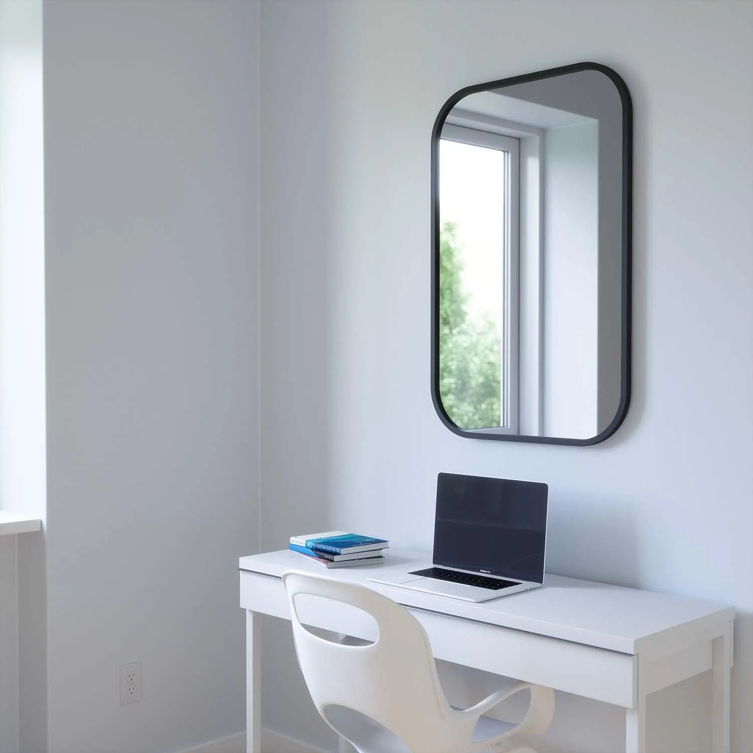 Umbra Hub Rectangular Wall Mirror with Rubber Frame, Modern Decor for Entryways, Washrooms, Living Rooms, Black