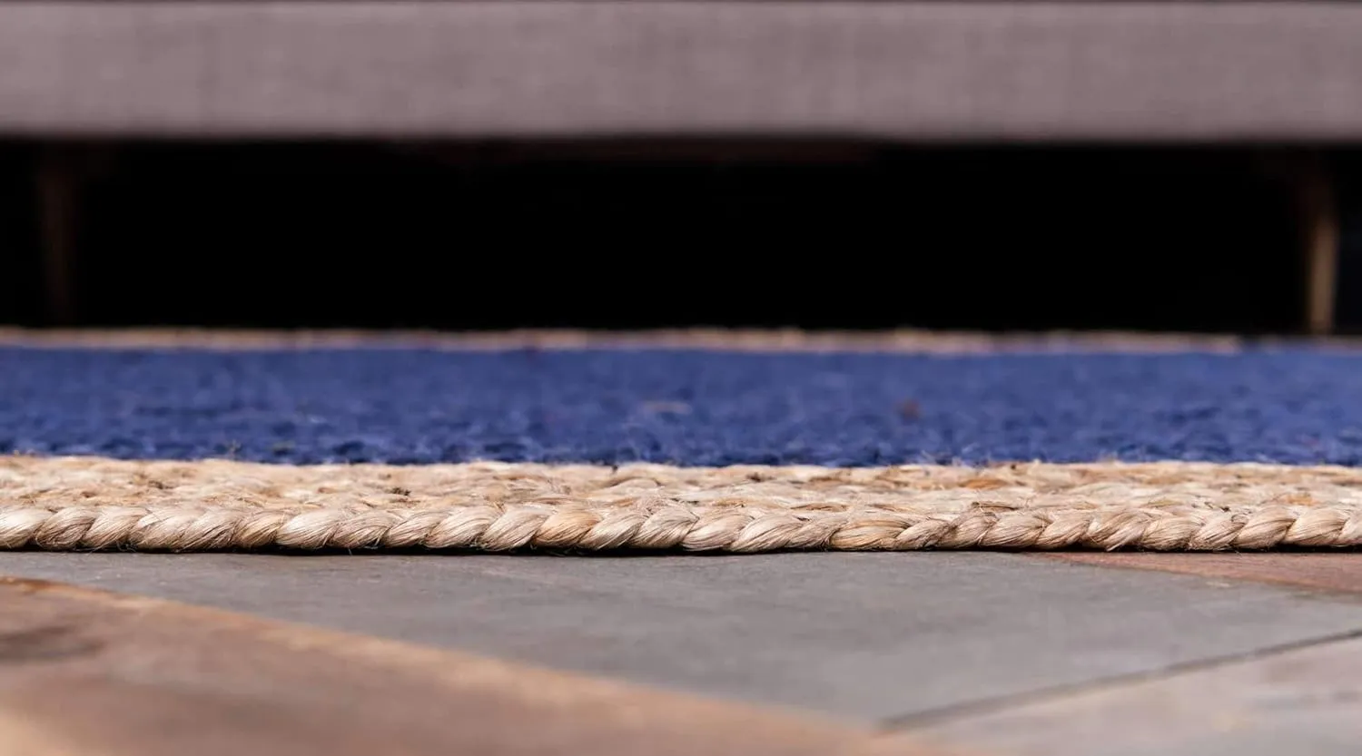Unique Loom Braided Jute Collection Classic Quality Made Natural Hand Woven with Solid Color Detail, Area Rug, Rectangular 4' 0" x 6' 0", Navy Blue/Tan