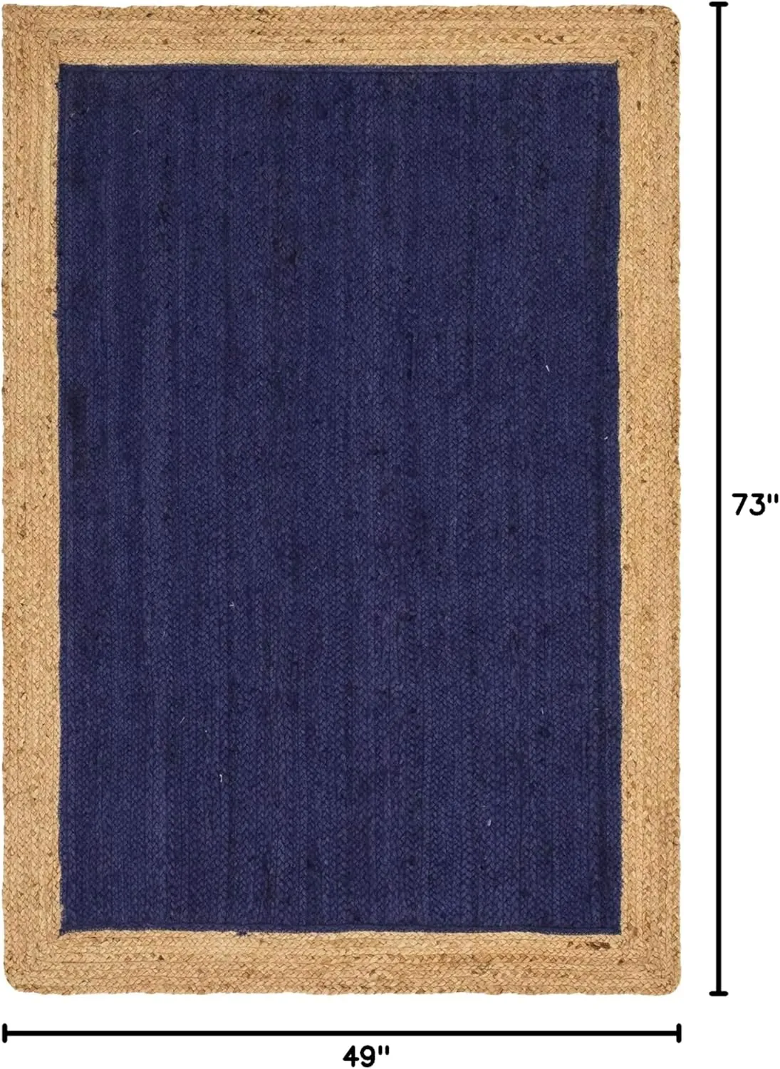 Unique Loom Braided Jute Collection Classic Quality Made Natural Hand Woven with Solid Color Detail, Area Rug, Rectangular 4' 0" x 6' 0", Navy Blue/Tan