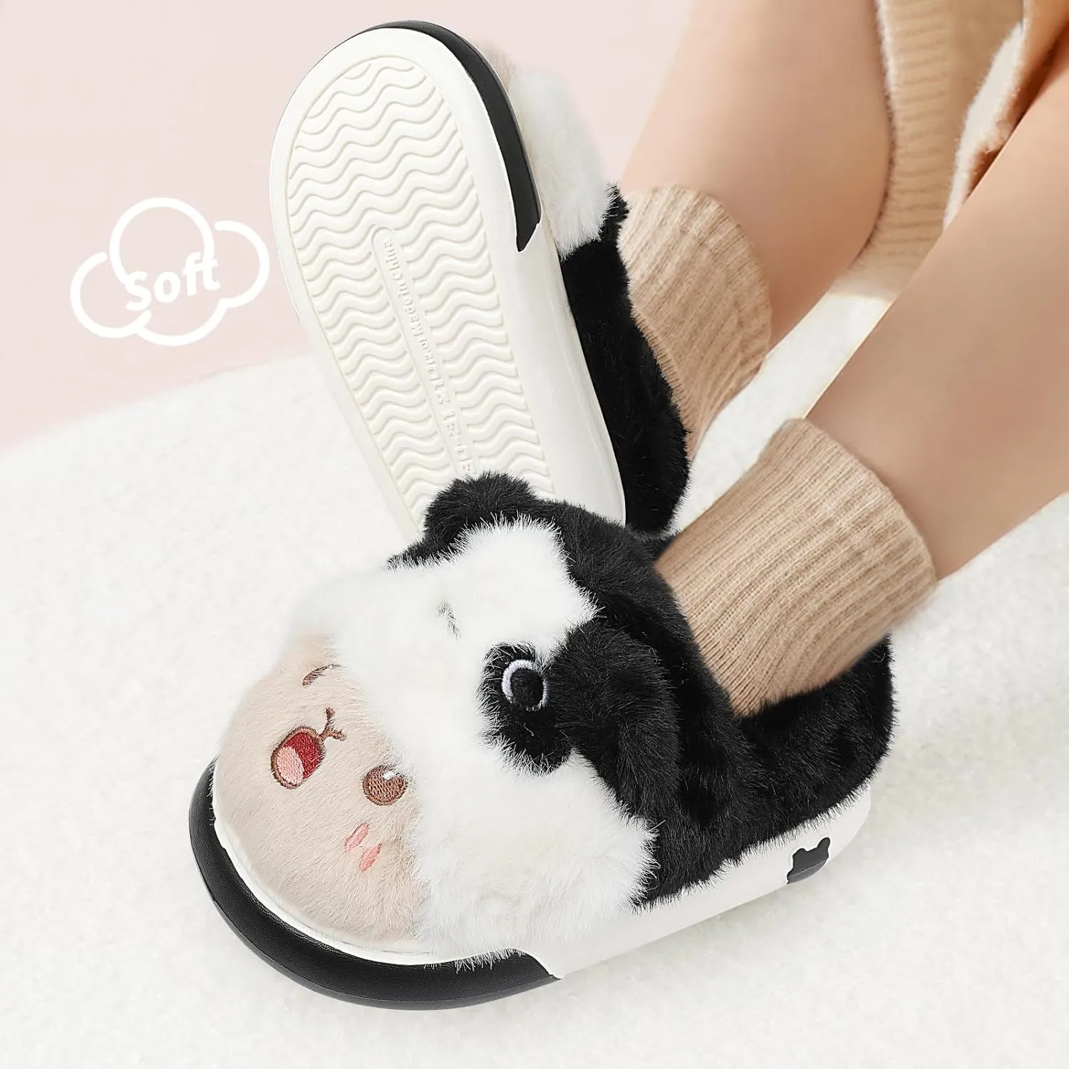 Unisex Kids Toddler Slippers - Brown, Fuzzy, Playful, Cartoon Animal Themed - Panda & Sloth Motifs - Soft Plush, Warm, Anti-Slip EVA Soles - Perfect for Indoor, Outdoor & Casual Wear