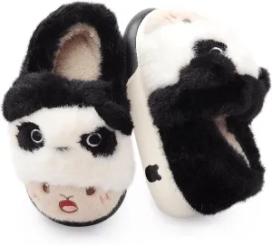 Unisex Kids Toddler Slippers - Brown, Fuzzy, Playful, Cartoon Animal Themed - Panda & Sloth Motifs - Soft Plush, Warm, Anti-Slip EVA Soles - Perfect for Indoor, Outdoor & Casual Wear