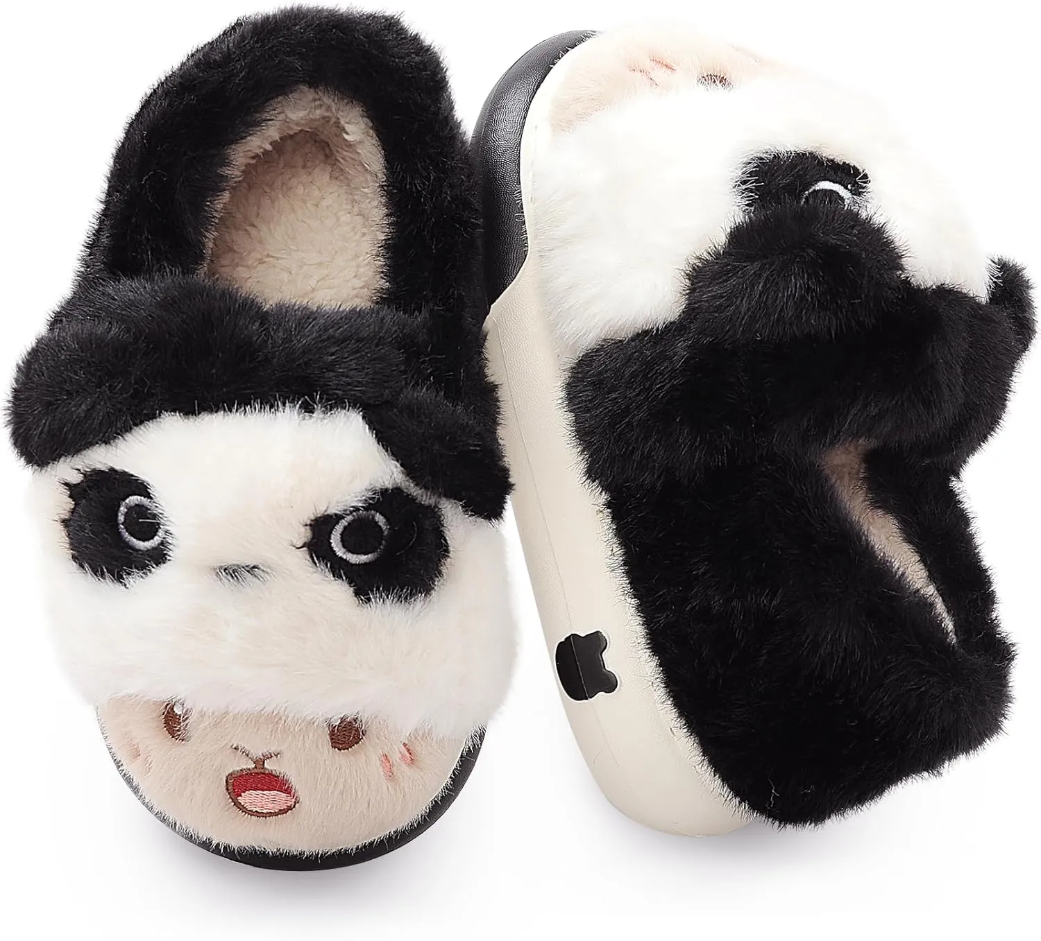 Unisex Kids Toddler Slippers - Brown, Fuzzy, Playful, Cartoon Animal Themed - Panda & Sloth Motifs - Soft Plush, Warm, Anti-Slip EVA Soles - Perfect for Indoor, Outdoor & Casual Wear