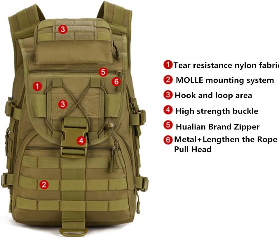 UNISTRENGH 40L Military Tactical Backpack MOLLE Assault Daypack Pack Gear Rucksack Large WR Bag Sport Outdoor for Hunting Camping Trekking, CP Camouflage