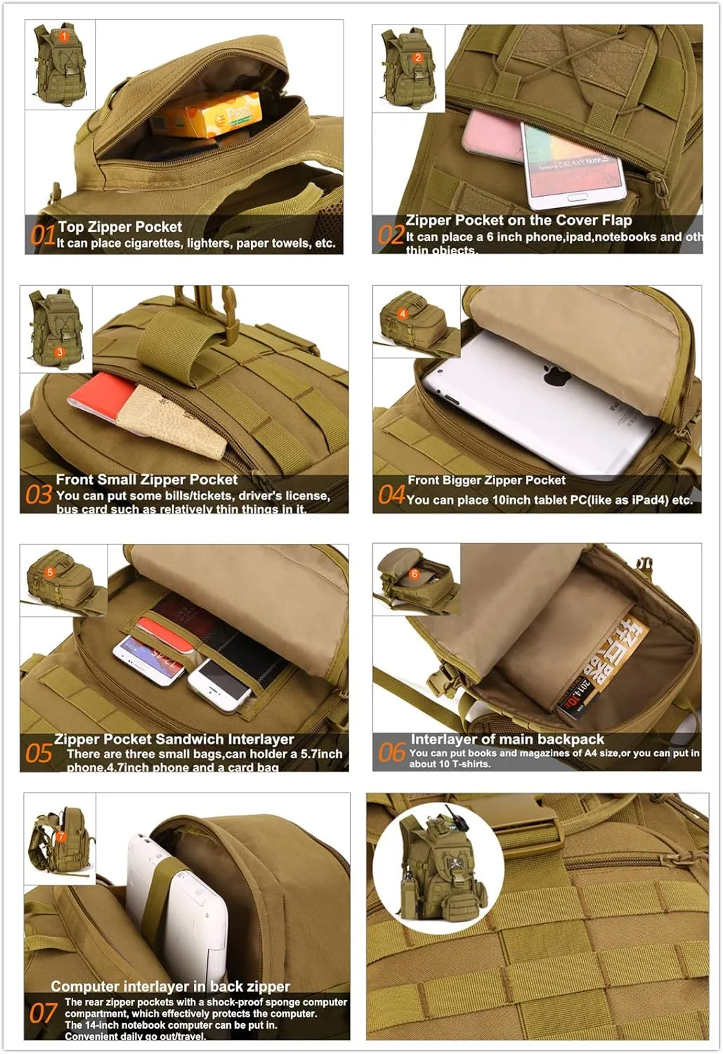 UNISTRENGH 40L Military Tactical Backpack MOLLE Assault Daypack Pack Gear Rucksack Large WR Bag Sport Outdoor for Hunting Camping Trekking, CP Camouflage