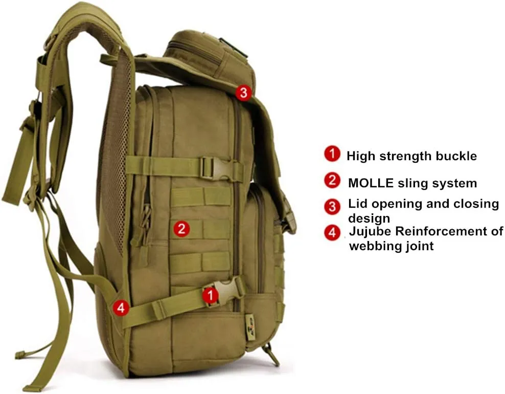 UNISTRENGH 40L Military Tactical Backpack MOLLE Assault Daypack Pack Gear Rucksack Large WR Bag Sport Outdoor for Hunting Camping Trekking, CP Camouflage