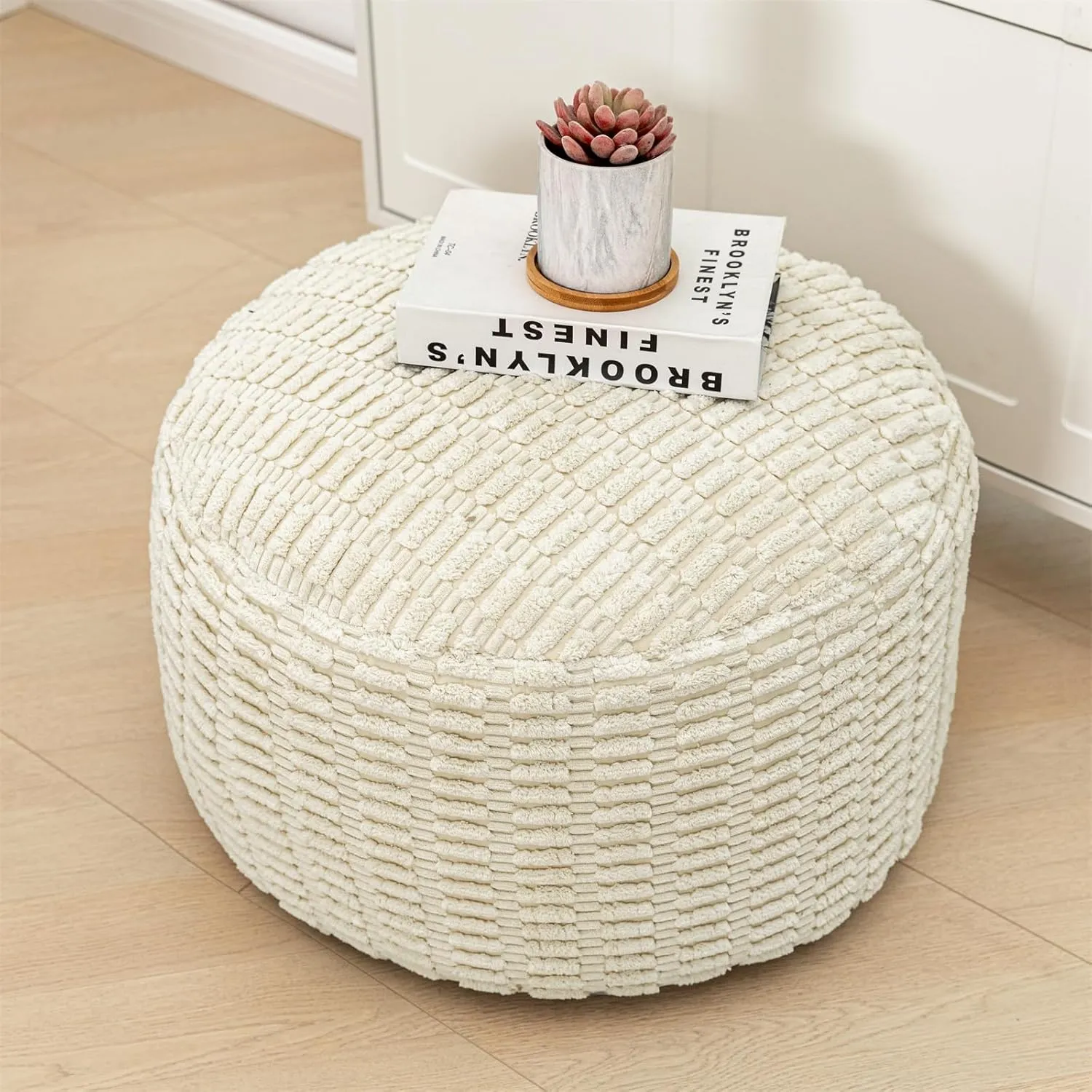Unstuffed Ottoman Pouf Round Foot Rest Poof Ottoman No Filler Floor Foot Stool Pouf Bean Bag Cover with Storage for Living Room Bedroom