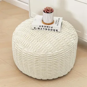 Unstuffed Ottoman Pouf Round Foot Rest Poof Ottoman No Filler Floor Foot Stool Pouf Bean Bag Cover with Storage for Living Room Bedroom