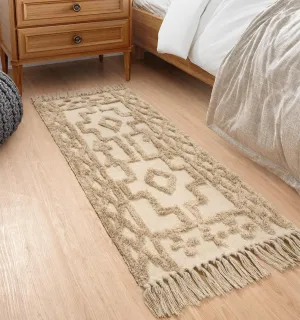 Uphome Kitchen Runner Rug 2' x 4.3', Washable Woven Cotton Bathroom Rug Runners, Khaki Geometric Tufted Entryway Runner Rugs, Bohemian Tribal Throw Rugs for Laundry Room Porch Bedroom