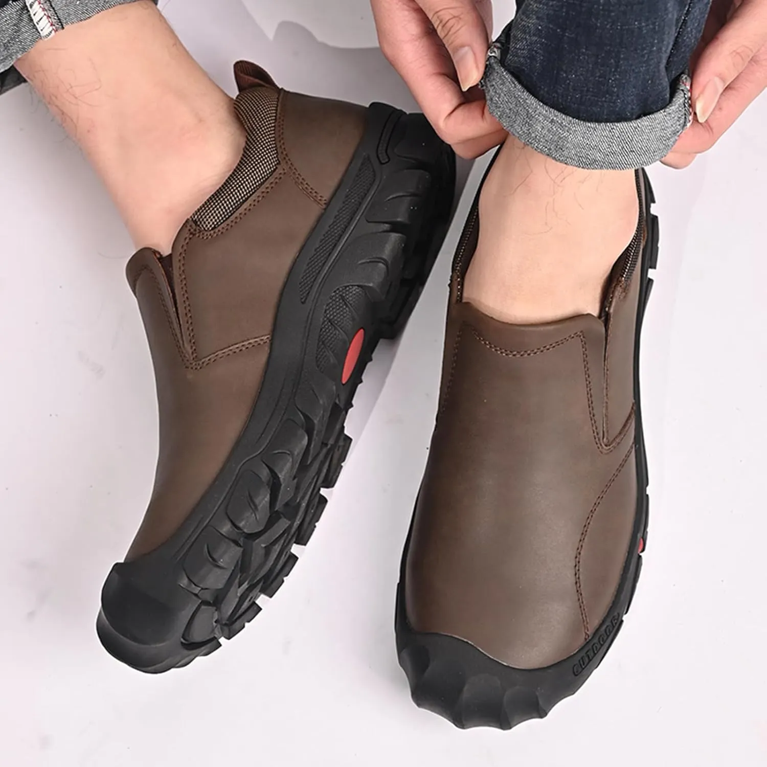 UPIShi Men's Waterproof Slip On Leather Hiking Outdoor Walking Casual Loafers Work Shoes