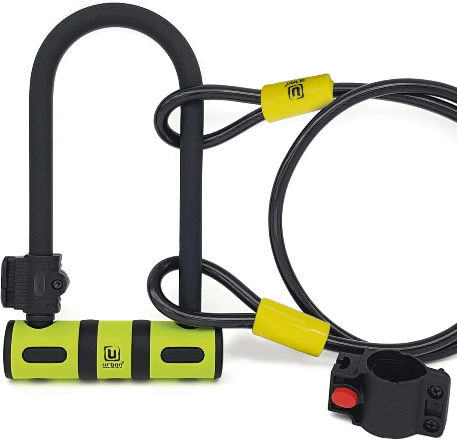 Urban UR80150B Bike U Lock - Heavy Duty Bicycle Lock with Cable Lock – High-Security Anti-Theft U Lock for Bikes, Motorcycles & Scooters – Hardened Steel & Double Locking Mechanism