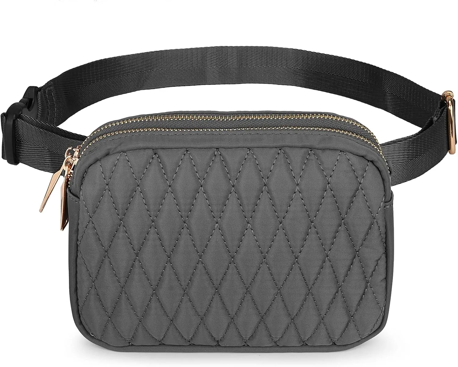 Uromee Fanny Packs for Women Crossbody Belt Bag Quilted Nylon Fashion Waist Bag Everywhere Travel Hiking Detachable Adjustable Strap 0228 Dark Grey
