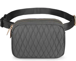 Uromee Fanny Packs for Women Crossbody Belt Bag Quilted Nylon Fashion Waist Bag Everywhere Travel Hiking Detachable Adjustable Strap 0228 Dark Grey