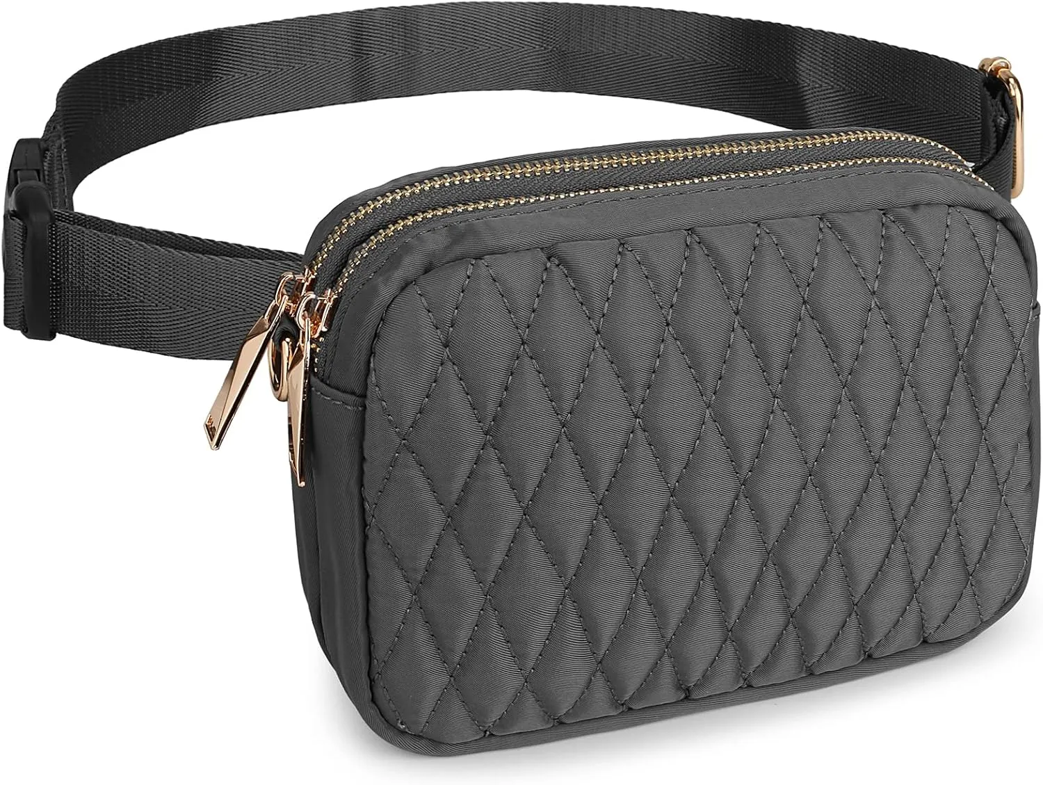 Uromee Fanny Packs for Women Crossbody Belt Bag Quilted Nylon Fashion Waist Bag Everywhere Travel Hiking Detachable Adjustable Strap 0228 Dark Grey