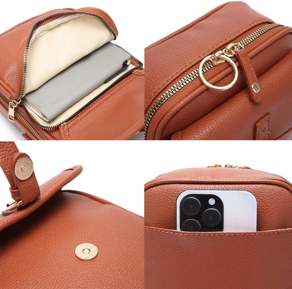Urvashi Crossbody Leather Bag, Tojoyride Vintage Crossbody Bag for Women Men, Leather Shoulder Purse with 10 Card Slots