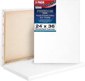U.S. Art Supply 24 x 36 inch Stretched Canvas 12-Ounce Triple Primed, 3-Pack - Professional Artist Quality White Blank 3/4" Profile, 100% Cotton, Heavy-Weight Gesso - Acrylic Pouring, Oil Painting