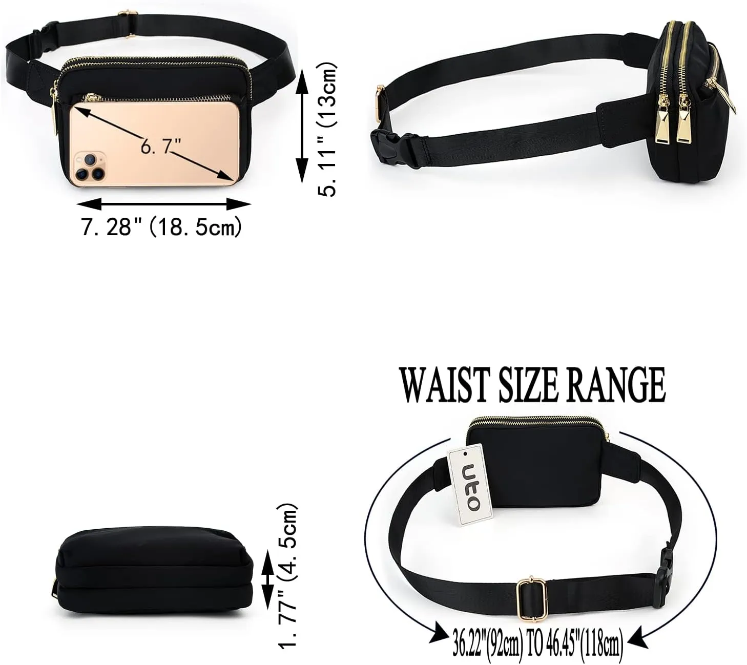 UTO Fanny Pack for Women Crossbody Trendy Fashion Belt Purse Chest Waist Hip Bumbag for Outdoor Shopping Travel Hiking