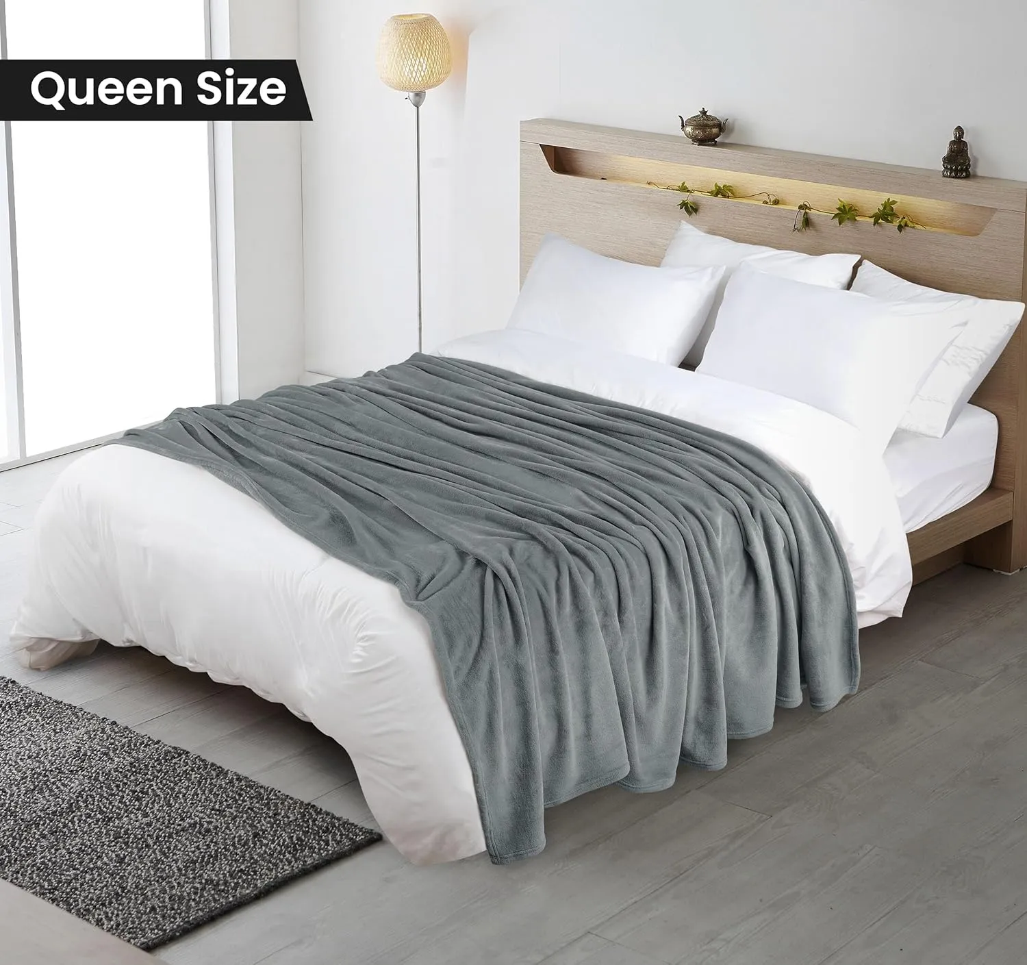 Utopia Bedding Cool Grey Fleece Blanket Queen Size Fuzzy Soft Anti-Static Microfiber Bed Blanket (90x90 Inch)