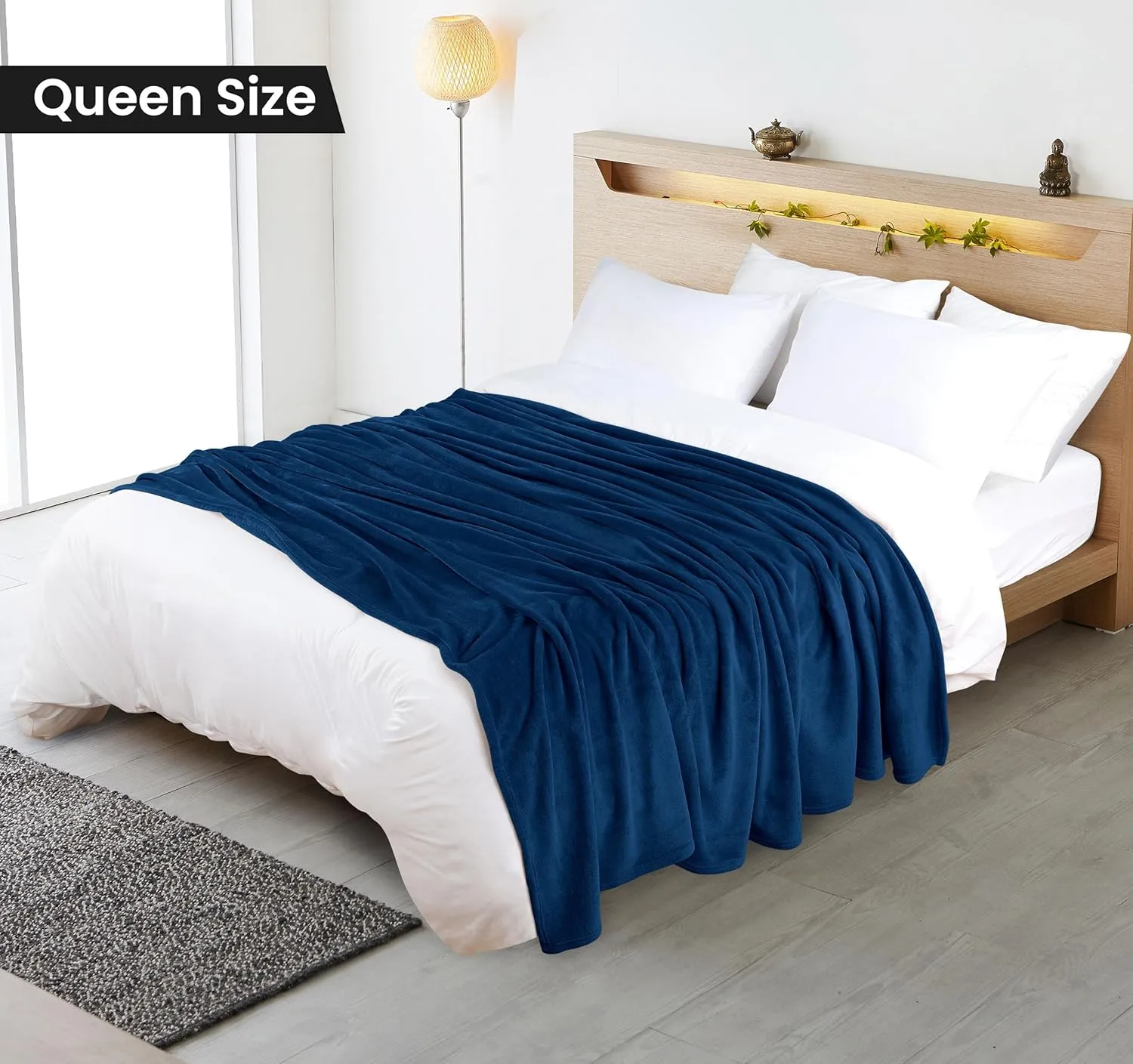 Utopia Bedding Navy Fleece Blanket Queen Size Lightweight Fuzzy Soft Anti-Static Microfiber Bed Blanket (90x90 Inch)
