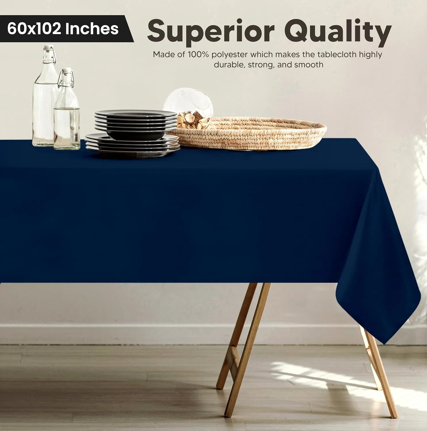 Utopia Kitchen 2 Pack 6 Foot Rectangle Table Cloth [60x102 Inches, Navy Blue] Stain and Wrinkle Resistant Tablecloth Washable Polyester Cover for Dining, Buffet Parties, Picnic and Weddings