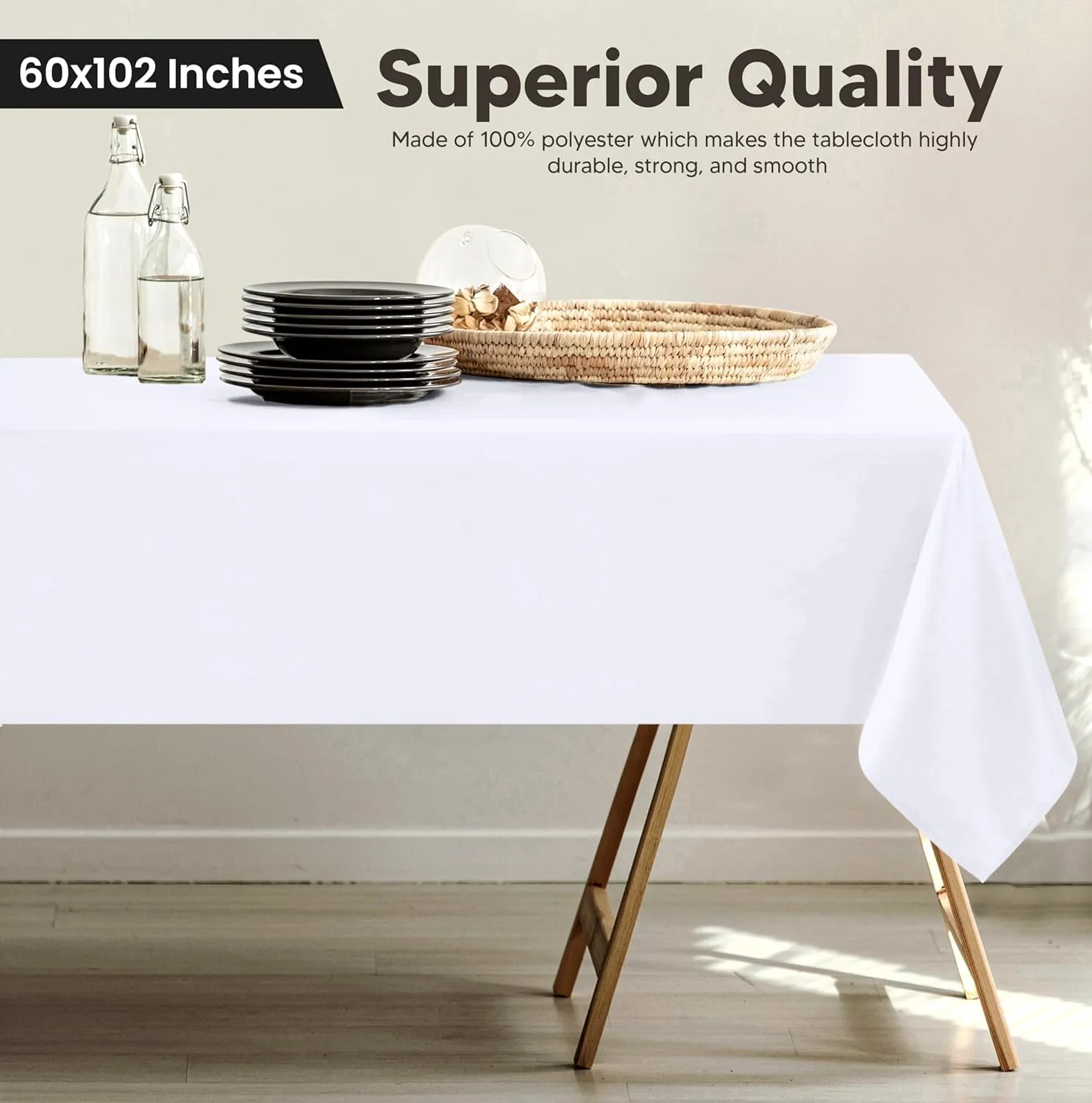 Utopia Kitchen 2 Pack 6 Foot Rectangle Table Cloth [60x102 Inches, White] Stain and Wrinkle Resistant Tablecloth Washable Polyester Cover for Dining, Buffet Parties, Picnic and Weddings