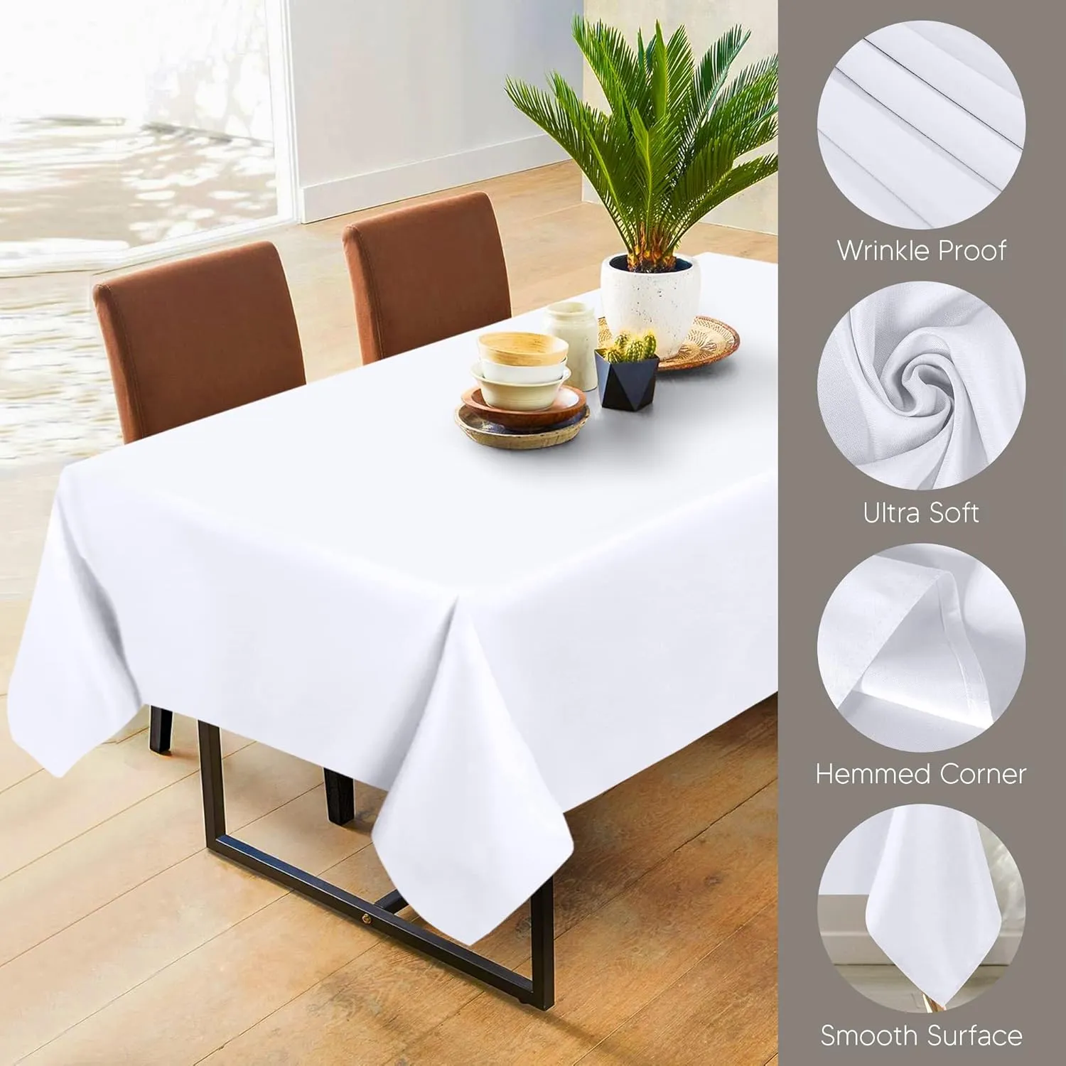 Utopia Kitchen 2 Pack 6 Foot Rectangle Table Cloth [60x102 Inches, White] Stain and Wrinkle Resistant Tablecloth Washable Polyester Cover for Dining, Buffet Parties, Picnic and Weddings