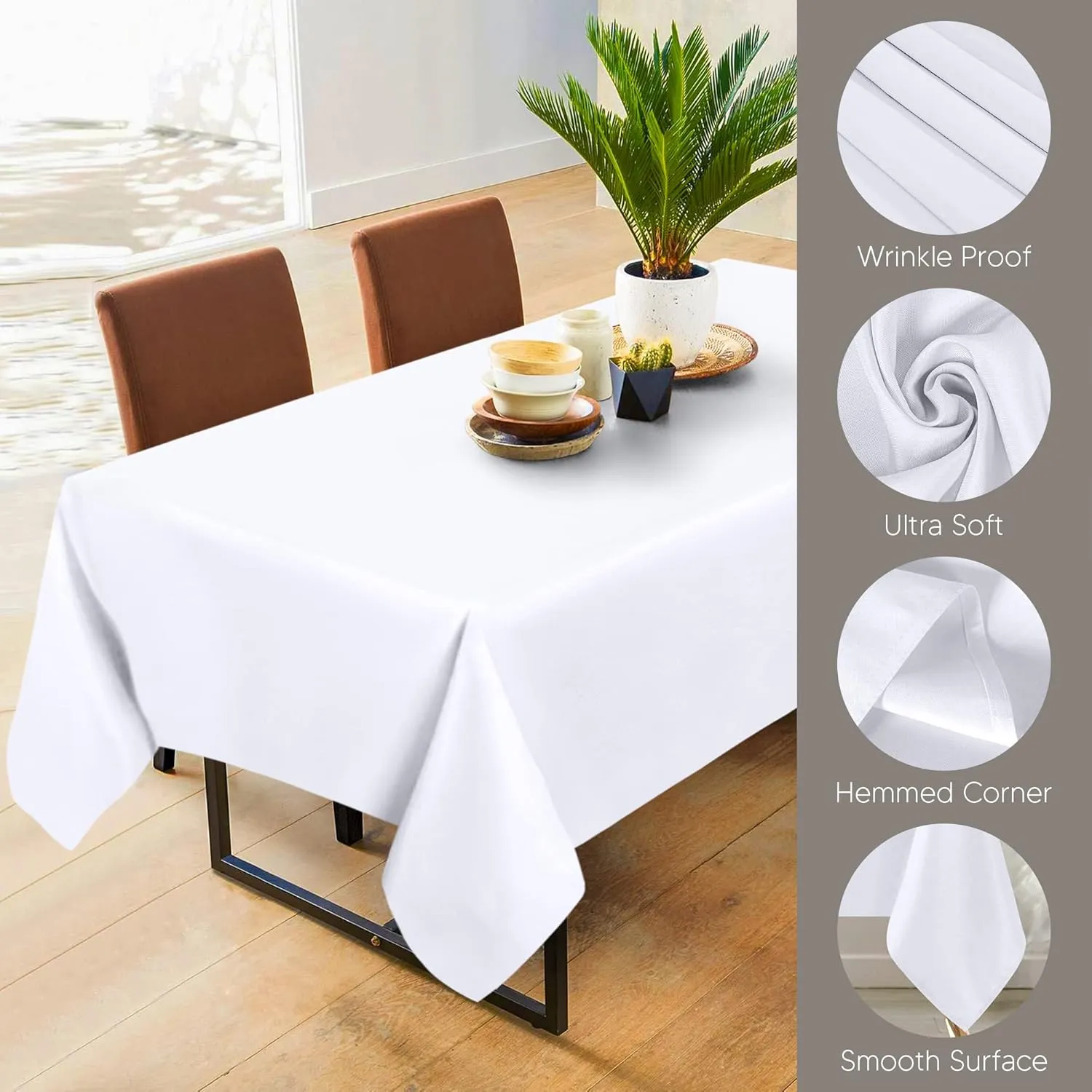 Utopia Kitchen 2 Pack 6 Foot Rectangle Table Cloth [90x132 Inches, White] Stain and Wrinkle Resistant Tablecloth Washable Polyester Cover for Dining, Buffet Parties, Picnic and Weddings