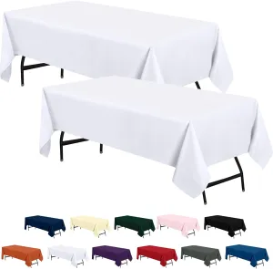 Utopia Kitchen 2 Pack 6 Foot Rectangle Table Cloth [90x132 Inches, White] Stain and Wrinkle Resistant Tablecloth Washable Polyester Cover for Dining, Buffet Parties, Picnic and Weddings